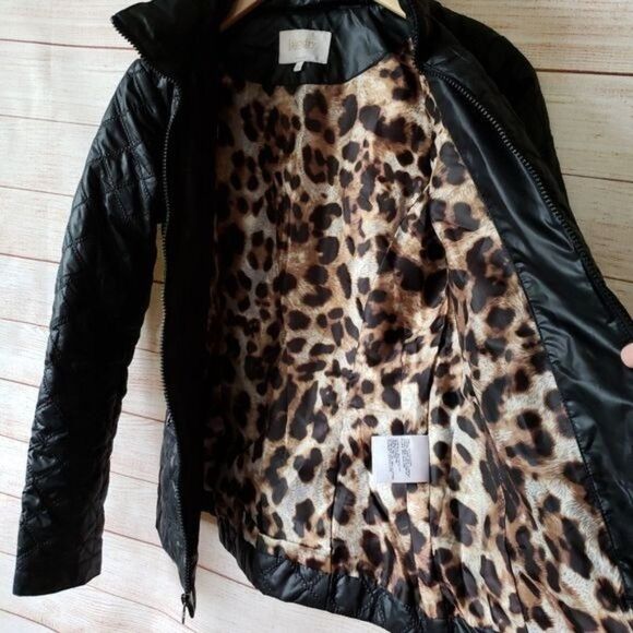 Laundry by Shelli Segal Quilted Zip Front Jacket Hood Animal Print Women's XS - Picture 10 of 13